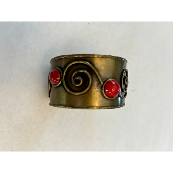 Vintage Red Brown/Gold Cuff Bracelet Costume Jewelry - Picture 5 of 5